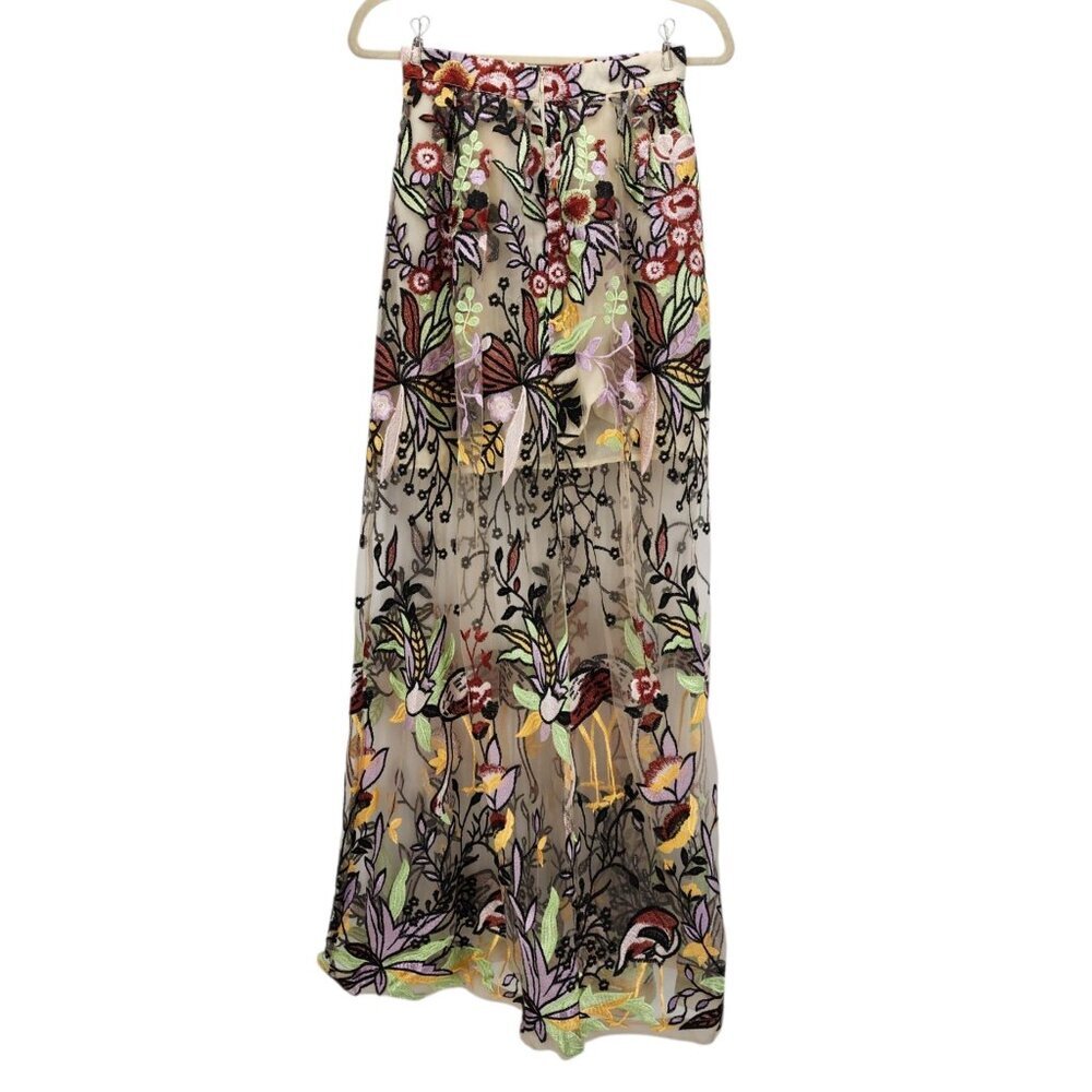 L'Atiste by Amy Womens Small Skirt Maxi Embroidered Floral Sheer Mesh Multicolor - Picture 3 of 13